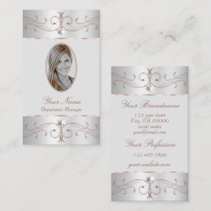 Noble Silver Rose Gold Ornate Ornaments with Photo Business Card