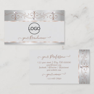 Noble Silver Rose Ornate Sparkle Diamonds Add Logo Business Card