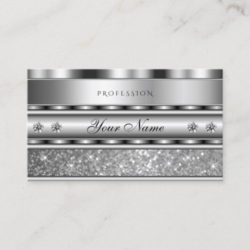 Noble Silver Sparkling Glitter Stars with Diamonds Business Card