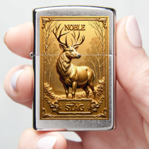 Noble Stag Standing Golden Forest Zippo Lighter