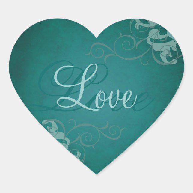 Noble Teal Scroll Heart Teal Love Sticker (Front)