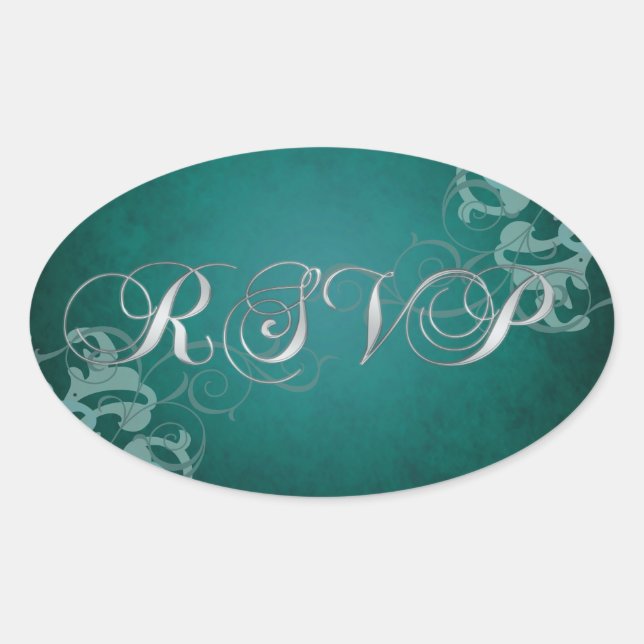 Noble Teal Scroll Teal Rsvp Sticker (Front)