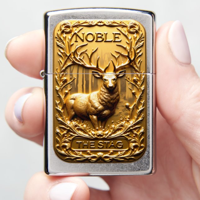 Noble The Stag Golden Forest Zippo Lighter (In Hand)