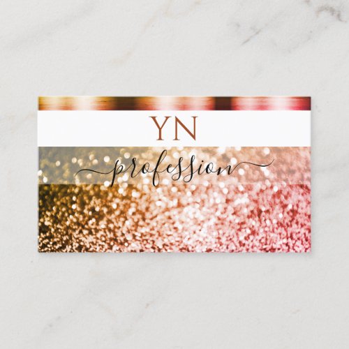 Noble White Orange Pink Sparkling Glitter Monogram Business Card