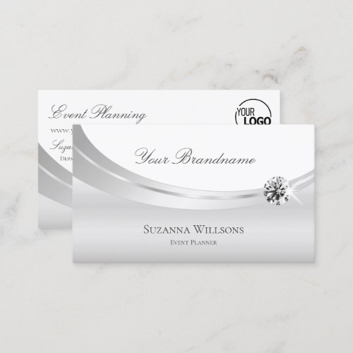Noble White Silver Decorated with Logo and Diamond Business Card