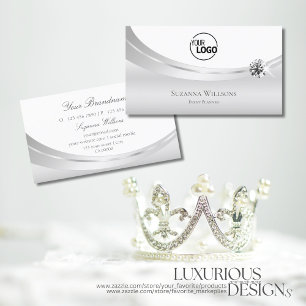 Noble White Silver Decorated with Logo and Jewel Business Card
