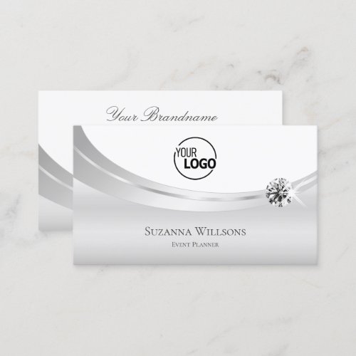 Noble White Silver Decorated with Logo and Jewel Business Card