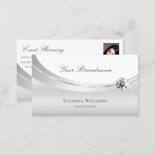 Noble White Silver Decorated with Photo and Jewel Business Card