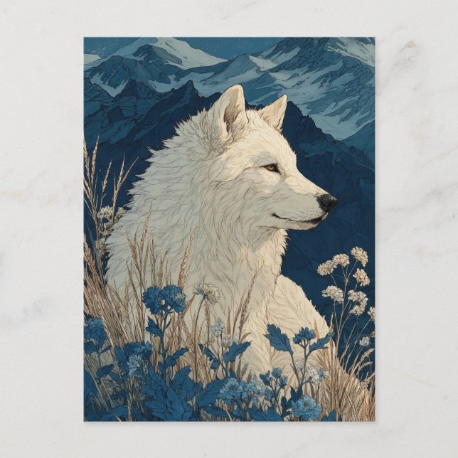 Noble White Wolf in Midnight Mountain Range Postcard (Front)