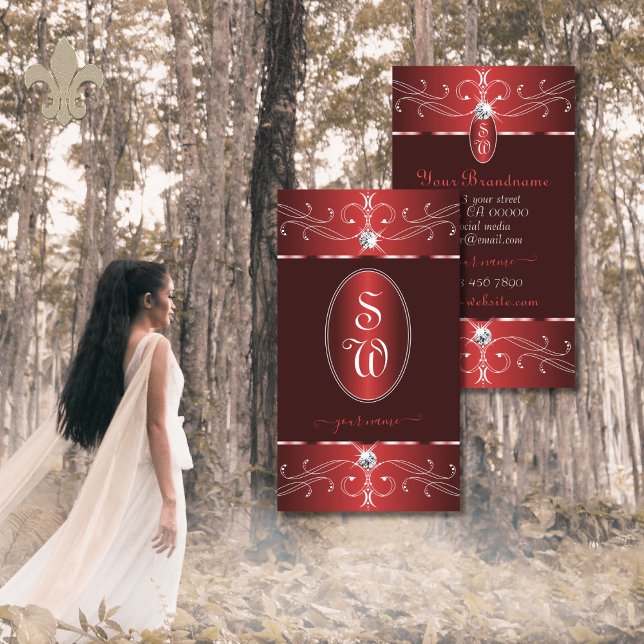 Noble Wine Red Burgundy Ornate Ornaments Initials Business Card (Creator Uploaded)