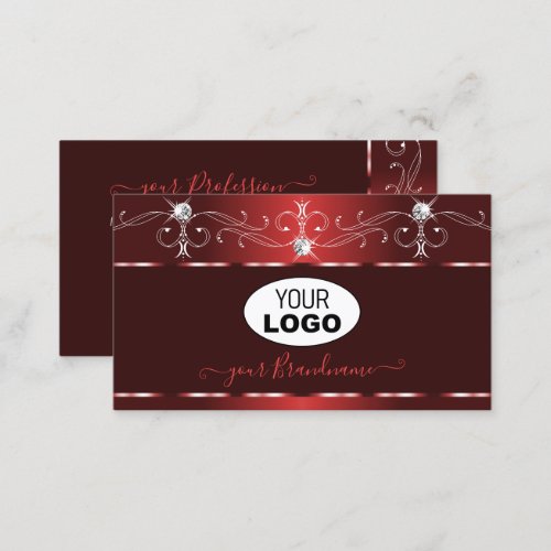 Noble Wine Red Squiggles Sparkle Diamonds Add Logo Business Card