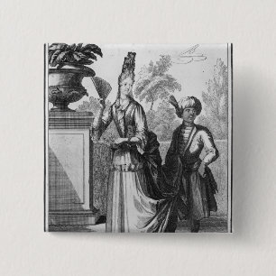 Noblewoman's dress, late 17th century pinback button