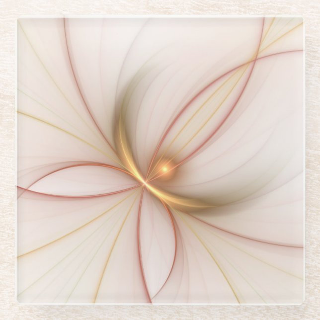 Nobly Copper And Gold Abstract Modern Fractal Art Glass Coaster (Front)