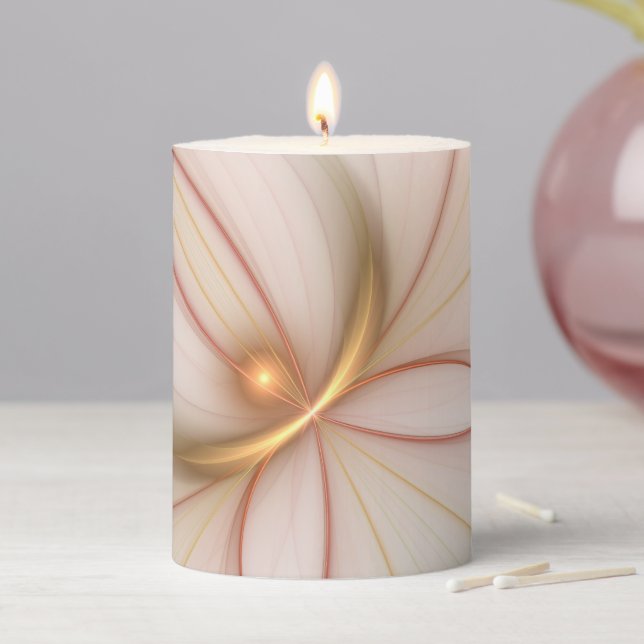 Nobly Copper And Gold Abstract Modern Fractal Art Pillar Candle (In Situ)