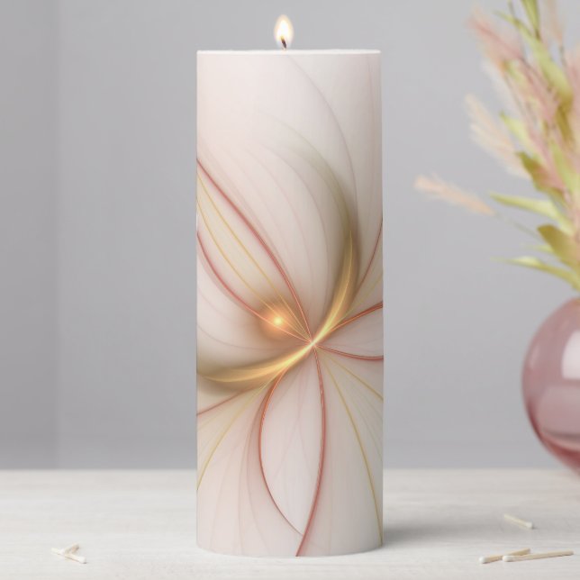 Nobly Copper And Gold Abstract Modern Fractal Art Pillar Candle (In Situ)