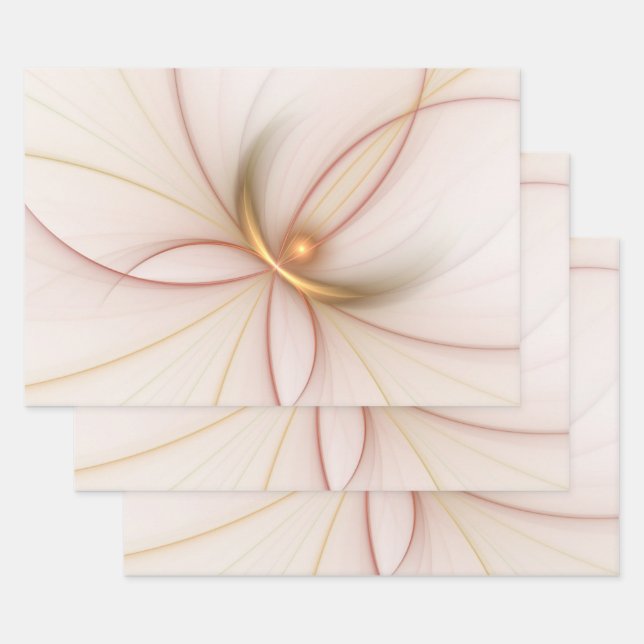 Nobly Copper And Gold Abstract Modern Fractal Art Wrapping Paper Sheets (Set)