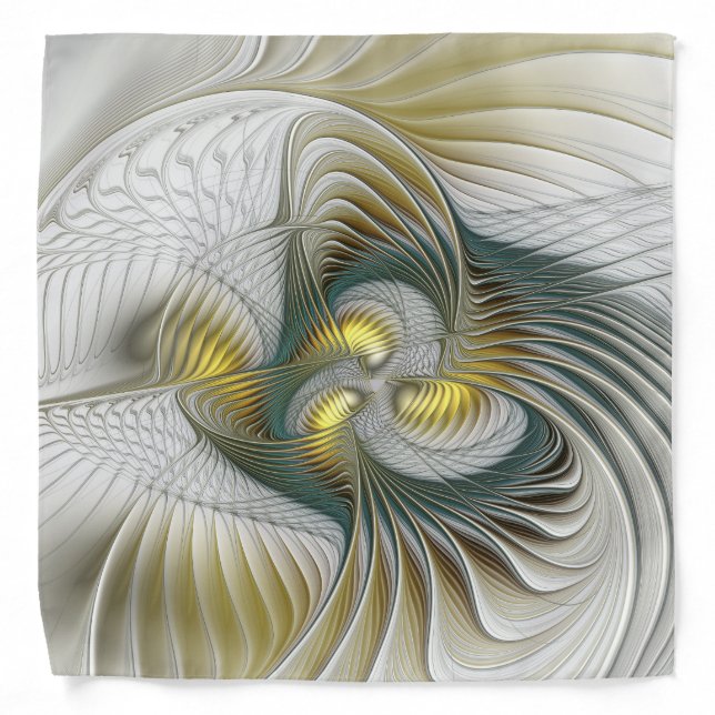 Nobly Golden Teal Abstract Fantasy Fractal Art Bandana (Front)