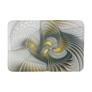 Nobly Golden Teal Abstract Fantasy Fractal Art Bath Mat