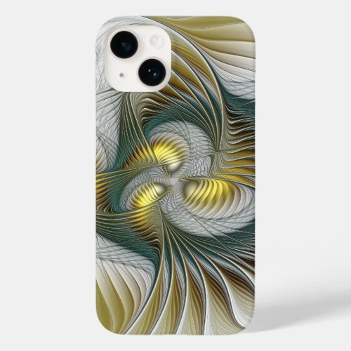 Nobly Golden Teal Abstract Fantasy Fractal Art Case_Mate iPhone 14 Case