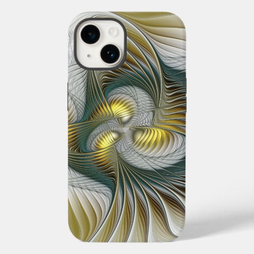 Nobly Golden Teal Abstract Fantasy Fractal Art Case_Mate iPhone 14 Case