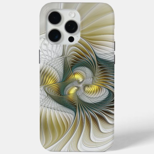 Nobly Golden Teal Abstract Fantasy Fractal Art iPhone 15 Pro Max Case