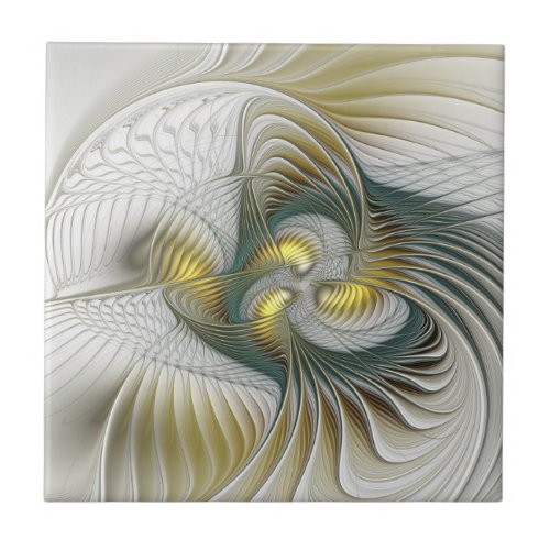 Nobly Golden Teal Abstract Fantasy Fractal Art Ceramic Tile