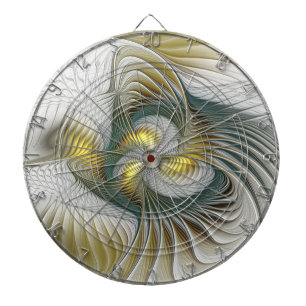 Nobly Golden Teal Abstract Fantasy Fractal Art Dart Board