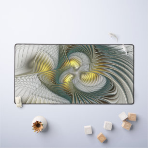 Nobly Golden Teal Abstract Fantasy Fractal Art Desk Mat
