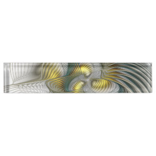 Nobly Golden Teal Abstract Fantasy Fractal Art Desk Name Plate