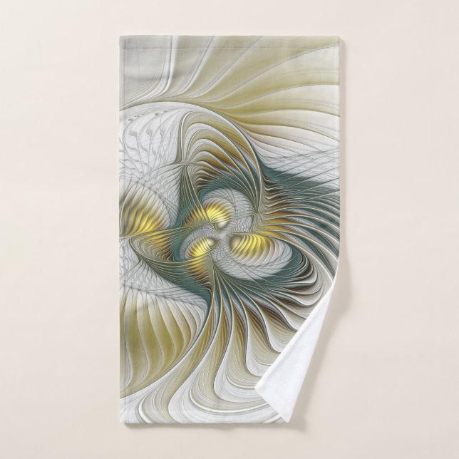 Nobly Golden Teal Abstract Fantasy Fractal Art Hand Towel (Hand Towel)