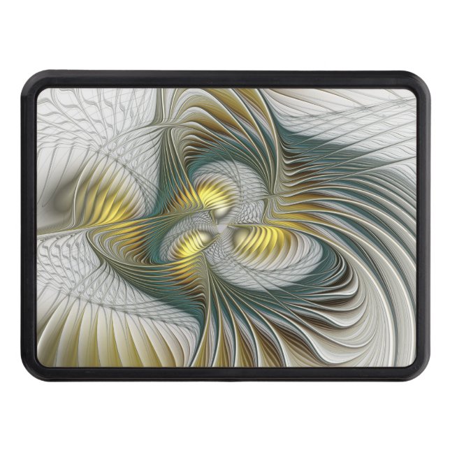 Nobly Golden Teal Abstract Fantasy Fractal Art Hitch Cover (Front)