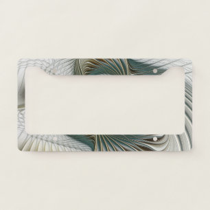 Nobly Golden Teal Abstract Fantasy Fractal Art License Plate Frame