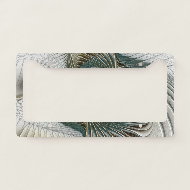Nobly Golden Teal Abstract Fantasy Fractal Art License Plate Frame (Front)