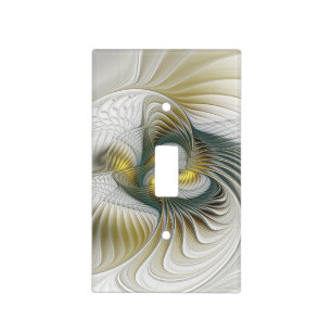 Nobly Golden Teal Abstract Fantasy Fractal Art Light Switch Cover