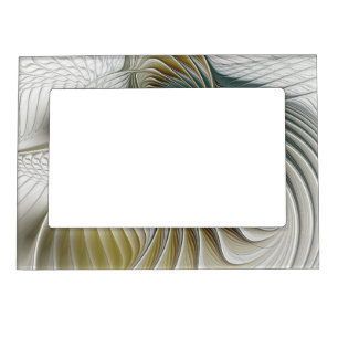 Nobly Golden Teal Abstract Fantasy Fractal Art Magnetic Frame