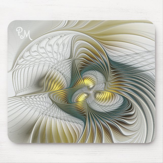 Nobly Golden Teal Abstract Fantasy Fractal Art Mouse Pad (Front)