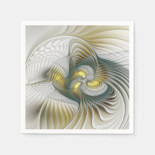 Nobly Golden Teal Abstract Fantasy Fractal Art Napkins