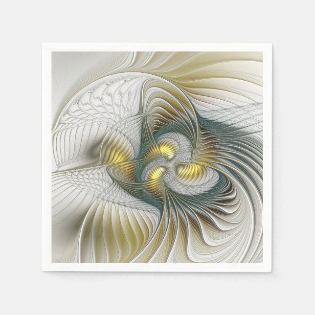 Nobly Golden Teal Abstract Fantasy Fractal Art Napkins (Front)