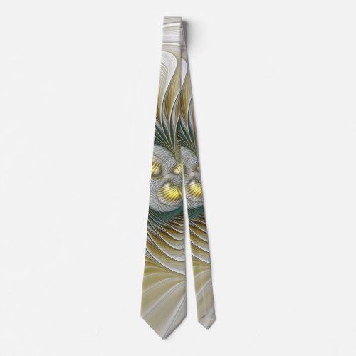Nobly Golden Teal Abstract Fantasy Fractal Art Neck Tie