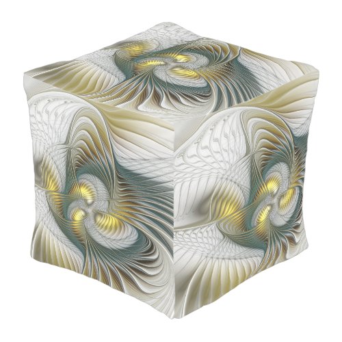 Nobly Golden Teal Abstract Fantasy Fractal Art Outdoor Pouf
