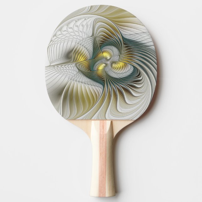 Nobly Golden Teal Abstract Fantasy Fractal Art Ping Pong Paddle (Front)