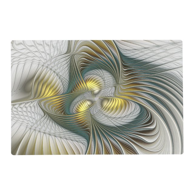 Nobly Golden Teal Abstract Fantasy Fractal Art Placemat (Front)