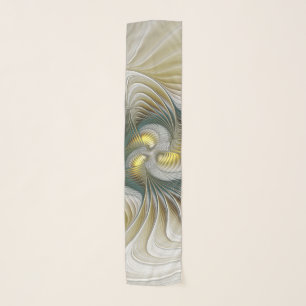 Nobly Golden Teal Abstract Fantasy Fractal Art Scarf