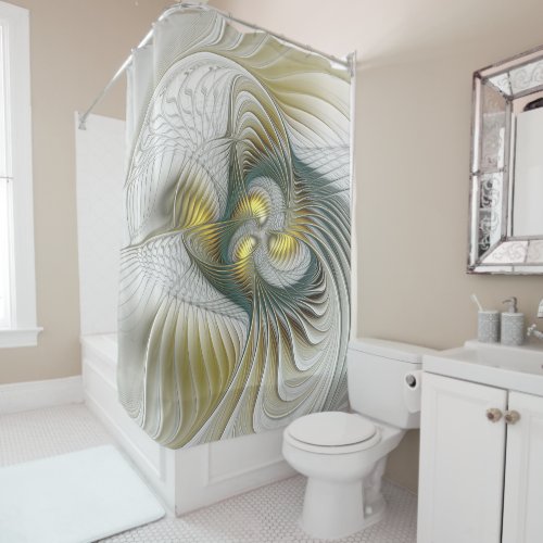 Nobly Golden Teal Abstract Fantasy Fractal Art Shower Curtain