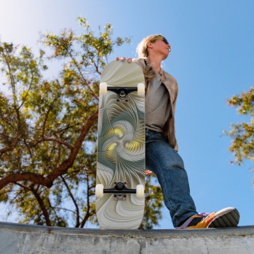 Nobly Golden Teal Abstract Fantasy Fractal Art Skateboard