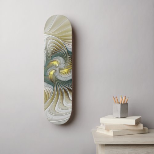 Nobly Golden Teal Abstract Fantasy Fractal Art Skateboard