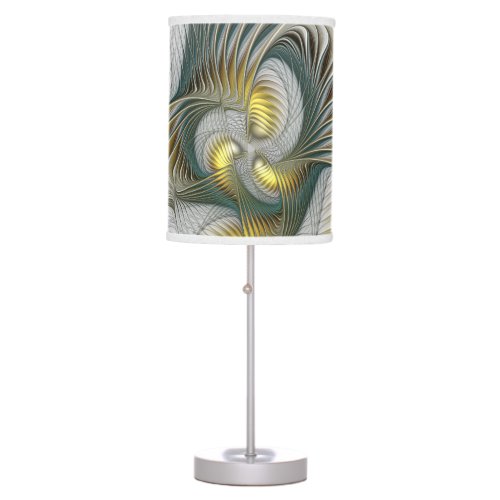 Nobly Golden Teal Abstract Fantasy Fractal Art Table Lamp