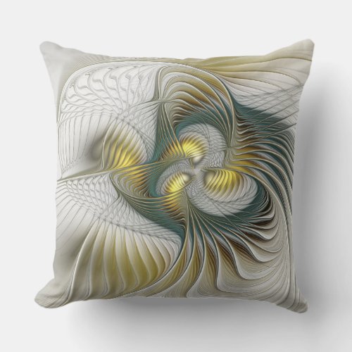 Nobly Golden Teal Abstract Fantasy Fractal Art Throw Pillow