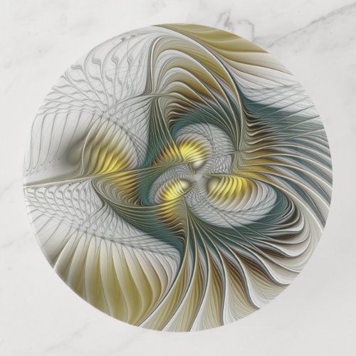 Nobly Golden Teal Abstract Fantasy Fractal Art Trinket Tray