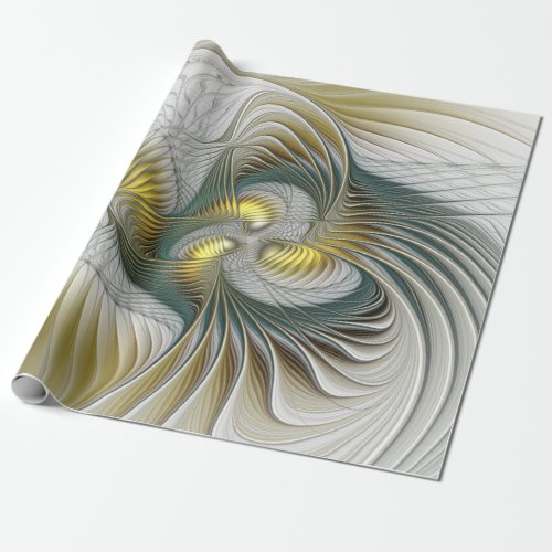 Nobly Golden Teal Abstract Fantasy Fractal Art Wrapping Paper